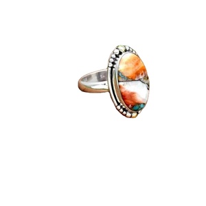 Bague en argent sterling 925 plaqué rhodium noir fantaisie, sertie d'agate cuivrée en forme de perle d'huître, avec monture griffe et serti clos, cadeau pour elle - Product Image 1