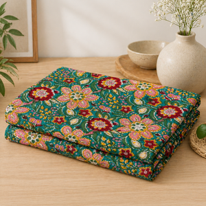 Indian Hand Block Print Cotton Fabric Multicolor Floral Pattern for Kurtis Dresses Bedsheet Curtain - Product Image 1