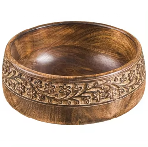 Bol à salade en bois d'acacia naturel poli, écologique, style américain, capacité >10L, pour usage domestique et cadeaux – Art indien exotique - Product Image 1