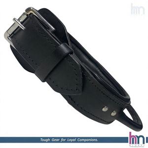 Collier tactique pour chien K9 en cuir de vachette véritable de qualité supérieure, robuste, avec poignée de contrôle en cuir souple à motif uni - Product Image 2