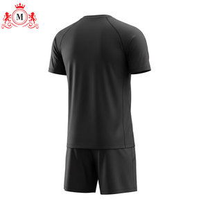 Conjunto de camiseta y pantalones cortos de fútbol para hombre, de poliéster negro, cuello en V, transpirable, uniforme para adulto, detección de agujas - Product Image 2