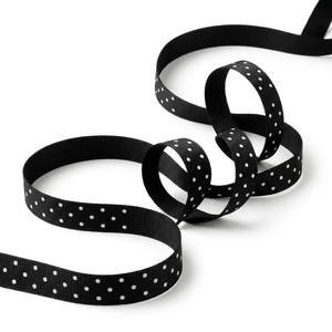 Neelkamal Industries 6MM 100% Polyester <b>Black</b> White Polka Dot Grosgrain Ribbon Wholesale Hair Bow Supplies Party Decor Gift <b>Wrap</b> - Product Image 1