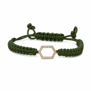 Bracelet pour femme en or 14 carats plaqué rhodium noir, macramé, diamants CVD cultivés en laboratoire F VVS VS, design halo hexagonal, cordon tressé réglable - Product Image 5