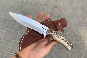 Couteau de chasse à pointe tombante, lame en acier Damas, manche en bois de cerf, couteau de survie pour l'extérieur - Product Image 2