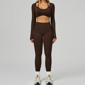 Yoga Set <b>Seamless</b> Contrast Color Beauty Back High Waist Gym Wear Women's Sense Cross Back Bra Slim <b>Seamless</b> <b>Leggings</b> Yoga Set - Product Image 1