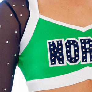 Tenues de cheerleading pour adultes, ensembles d'équipe bleu, noir, rose, strass, impression par transfert thermique, kits 100% polyester, haute qualité - Product Image 2