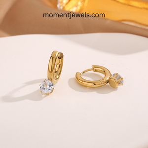<b>Gold</b> Plated Stainless Steel Hoop <b>Earrings</b> Round Zircon Halo <b>Clip</b> <b>On</b> <b>Earrings</b> for Women Party Jewelry - Product Image 3