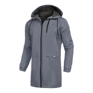Veste de pluie en polyester enduit de PU vert olive pour homme, imperméable, à capuche, avec fermeture éclair intégrale, poches, résistante au vent, pour la randonnée - Product Image 2