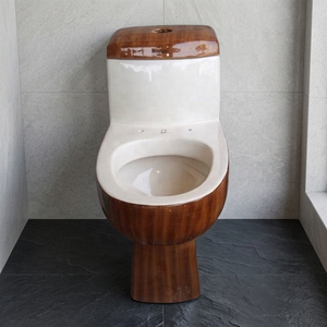 Juego completo de baño de porcelana blanco con inodoro de una pieza de cerámica de doble descarga y colores de madera ajustables - Product Image 1