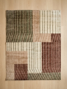 Tapis tibétain moderne fait main en laine, motif géométrique abstrait rayé, tapis de luxe contemporain pour la vente en gros - Product Image 6