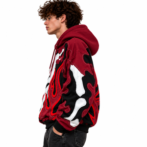 <b>Men's</b> <b>Burgundy</b> Skeleton Flame Graphic Pullover <b>Hoodie</b> Sweatshirt Gothic Streetwear - Product Image 3