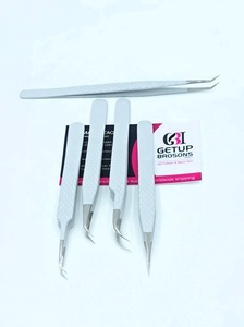 Pince à cils droite en acier inoxydable gris clair avec revêtement en poudre, poignée diamantée 45, vente en gros GETUP BROSONS IMPEX GBI-EET-1460 - Product Image 2