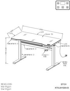 Modern Electric Adjustable Height <b>Desk</b> with Tempered Glass Top LED Lights USB Type-C <b>Standing</b> <b>Desk</b> - Product Image 6