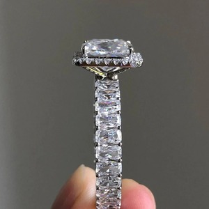 Silver Rhodium Plated Moissanite <b>Ring</b> Radiant Cut Eternity Band Rectangular Stone Minimalist Engagement Anniversary Wedding Gift - Product Image 2