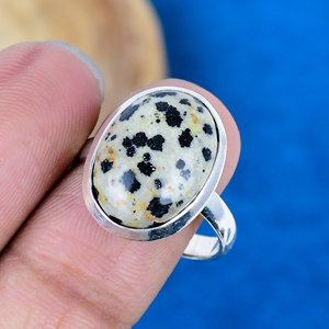 Handmade Natural Dalmatian Jasper Oval Shape Gemstone Ring 925 Sterling Silver Ring - Product Image 3