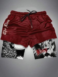 Men <b>Mid</b> Waist Double <b>Layer</b> Quick Dry Drawstring Closure Beach Shorts 3D Digital Print Athletic Fitness Workout Sport - Product Image 1