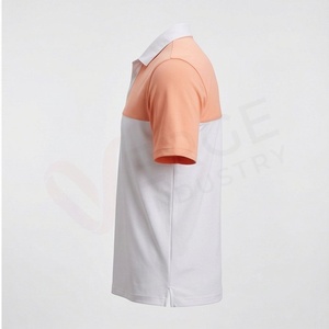 เสื้อโปโลชาย แขนสั้น สีขาวและสีพีช ดีไซน์เรียบง่าย สวมใส่สบาย ทรงปกติ - Product Image 3