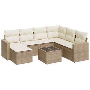 Set Divano da Giardino in Rattan PE Beige con Acciaio Verniciato a Polvere e Vetro Temperato, Arredamento da Esterno Resistente - Product Image 2