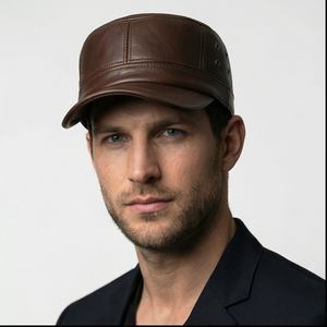 Chapeau à visière en cuir de vachette noir marron casquettes pleine fleur première couche chapeaux casquette en cuir de haute qualité - Product Image 1