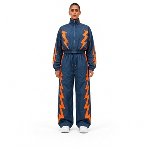 Nylon Black Athletic Training Tracksuit <b>Set</b> with Full Zip Jacket and Pants for Sports Fitness Running Gym and Outdoor Wear - Product Image 1