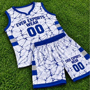 Tenue de basketball blanche et bleue, maillot et short personnalisés par sublimation, ensemble d'équipe de basketball avec nom et numéro d'équipe pour commandes d'équipes - Product Image 1