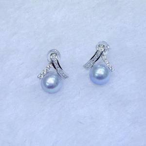 Zhuji Genuine Linen Pure Silver V-Shaped <b>Pearl</b> <b>Earrings</b> Versatile 8-9mm Seawater <b>Earrings</b> for Women - Product Image 2