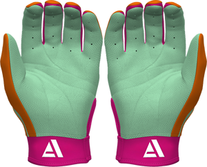 Gants de frappeur de baseball en cuir de qualité supérieure, légers, durables, antidérapants, avec fermeture auto-agrippante, couleur menthe et orange. - Product Image 2
