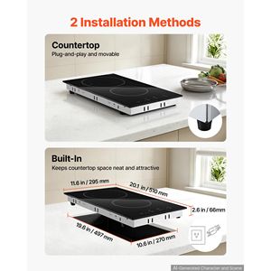 Placa de Cocina Eléctrica Portátil de 12 Pulgadas con 2 Quemadores, 1800W, 120V, Vitrocerámica, Integrada, Radiante, para el Hogar - Product Image 4
