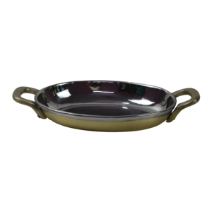 Atractivo Plato de Servir de Latón y Acero Inoxidable, Base de Diseño y Metal Sólido de Buena Calidad, Color Dorado y Plateado - Product Image 1