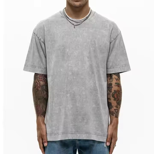 เสื้อยืดโอเวอร์ไซส์ผู้ชาย ผ้าฝ้ายฟอกสี แขนสั้น คอกลม สีพื้น สไตล์ลำลอง ทรงพอดีตัว - Product Image 1