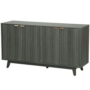 Credenza/Bar da Caffè a 4 Ante Grigio Anticato da 55 Pollici con Scanalature, 2 Ripiani Regolabili e 5 Gambe in Legno, Stile Rustico/Country - Product Image 1