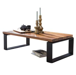 Mesa de Centro Industrial de Madera Maciza de Mango con Acabado en Miel y Base Metálica Negra Plegable y Resistente para Hogar, Oficina, Restaurante - Product Image 3