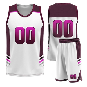 Conjunto de Uniforme de Baloncesto Sublimado Personalizado, Blanco con Degradado Morado, Sin Mangas, Absorbente de Humedad, para Adultos, Unisex, Ropa de Equipo - Product Image 6