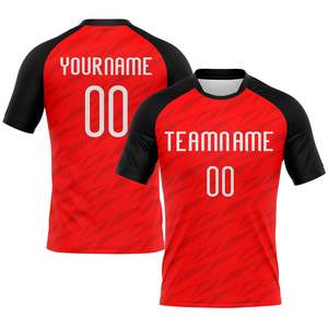 ชุดเสื้อฟุตบอลแบบซับลิเมชั่นสั่งทำ OEM สีแดงดำ พร้อมชื่อทีมและหมายเลข ระบายเหงื่อได้ดี เหมาะสำหรับผู้ใหญ่ทุกเพศ - Product Image 2