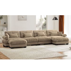 Divano Sezionale Moderno a U in Velluto, 4 Posti, con Pouf Mobili, Convertibile, Profondo e Confortevole, Imbottito per Soggiorno - Product Image 2