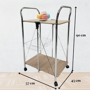 Chariot à thé en bois moderne à 2 niveaux avec poignées Mouvement facile et assemblage simple pour les hôtels, les cuisines et les salles à manger - Product Image 2