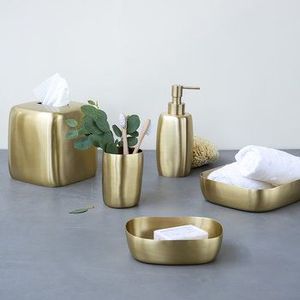 Indian Brass Bathroom Set Traditional Washroom Vanity Soap Dish <b>Toothbrush</b> <b>Holder</b> Tumbler Home Collection - Product Image 1