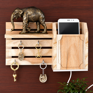 <b>Wooden</b> Wall Mounted Mail Organizer with Key Hooks Rustic Entryway Storage Rack <b>Letter</b> Holder Home Office Wall Decor - Product Image 2