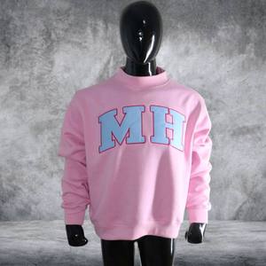 Pink Mock Neck <b>Sweatshirt</b> with Large Blue Letters with <b>White</b> Outline Long Sleeves Rib Cuffs and Hem Custom Logo Clothing - Product Image 1