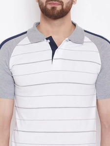Men's Striped <b>Polo</b> T-Shirt Set Gray <b>White</b> Breathable Knitted Casual Summer Sportswear Shorts Set - Product Image 3