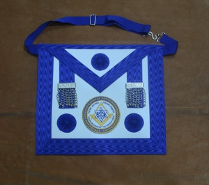 Delantal de Maestro Masón de la Logia Azul/Delantera de Antiguo Maestro Masón con encaje bordado y cadena dorada/plateada para coser, con insignia - Product Image 6