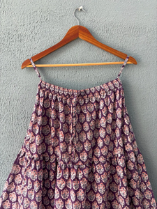 Indian Hand Block Printed 100% Cotton Women's Long <b>Skirt</b> Casual <b>Elastic</b> <b>Waist</b> Beach Wear in Natural Colors - Product Image 4