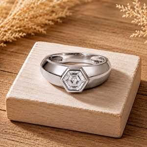 Bague de fiançailles en or massif 14 carats pour femme, sertie d'une pierre hexagonale de 1 carat, de couleur E-F, pour un cadeau de promesse de mariage. - Product Image 6