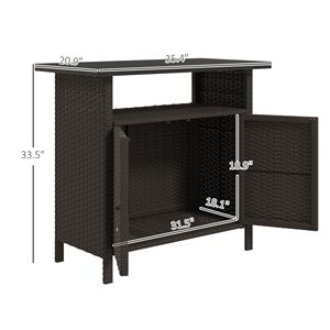 Armadietto porta asciugamani da esterno in vimini intrecciato con 2 ante e ripiano, colore caffè scuro - Product Image 3