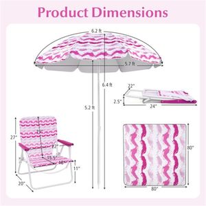 Ensemble de plage rose 4 pièces, parasol anti-UV de 6,2 pieds, 2 chaises pliantes, couverture imperméable de 80 x 80 pouces - Product Image 4