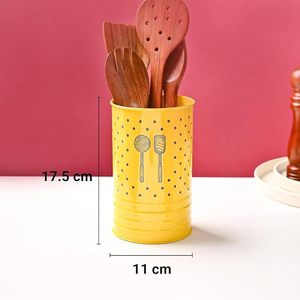 Yellow Metal <b>Utensil</b> <b>Holder</b> with Polka Dots Cylindrical <b>Kitchen</b> Storage for Cutlery and Spoons Standing Type Modern Design - Product Image 6