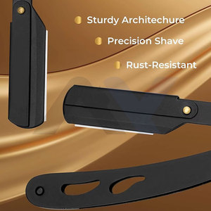 Professional Traditional Straight Edge Razor Black Stainless Steel Barber Shavette <b>Single</b> Blade Holder Classic Wet Shaving Razor - Product Image 2