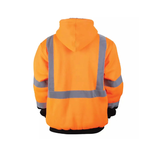 <b>Men's</b> Orange Hooded Fleece Sweatshirt With Reflective Stripes Regular Fit Casual Winter Wear <b>pullover</b> Regular fit autumn wear - Product Image 1
