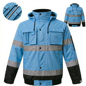 Econex Sports Men's High Visibility Class 3 Waterproof Polyester Rip-Stop Screen Printed Work Jacket Reflective <b>Strips</b> Zipper - Product Image 4