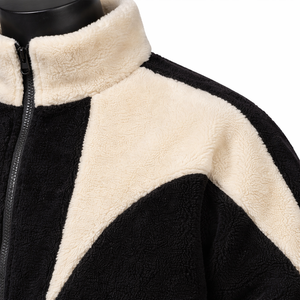 Men's Black & for Solid <b>Fleece</b> <b>Jacket</b> <b>with</b> Stand Collar Zipper Closure Thick Warm Casual Winter Coat Front Logo Sherpa <b>Lining</b> - Product Image 6